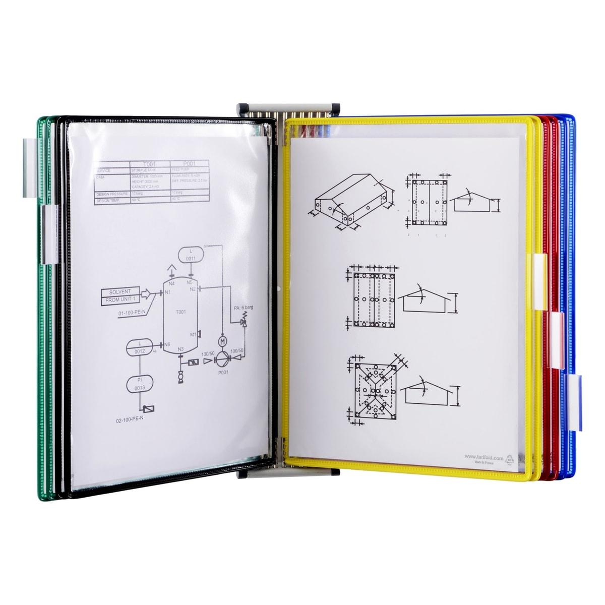 Porte document A4 mural djois avec 10 poches à pivot de couleurs assorties