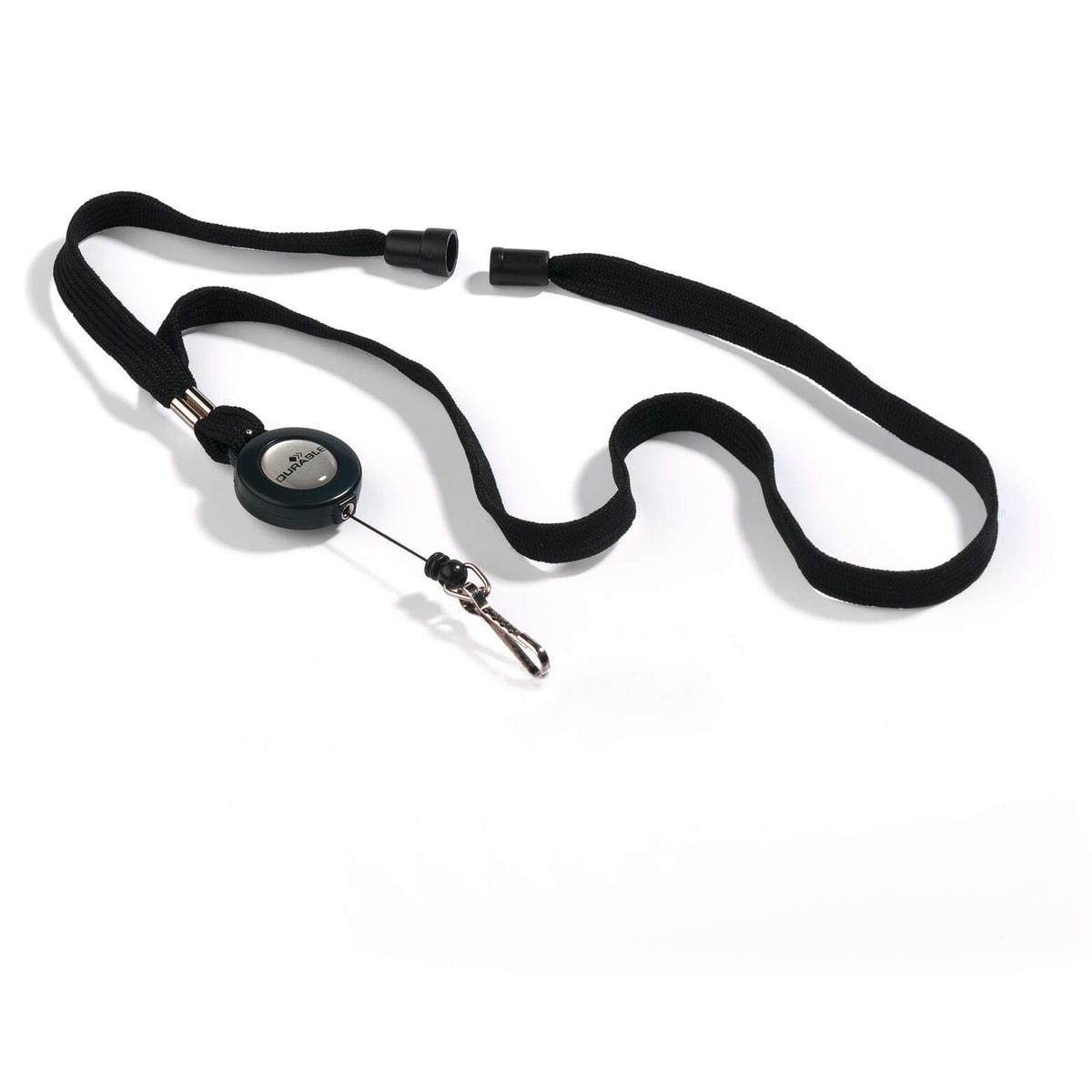 Enrouleur badge DURABLE noir avec lanière textile et mousqueton