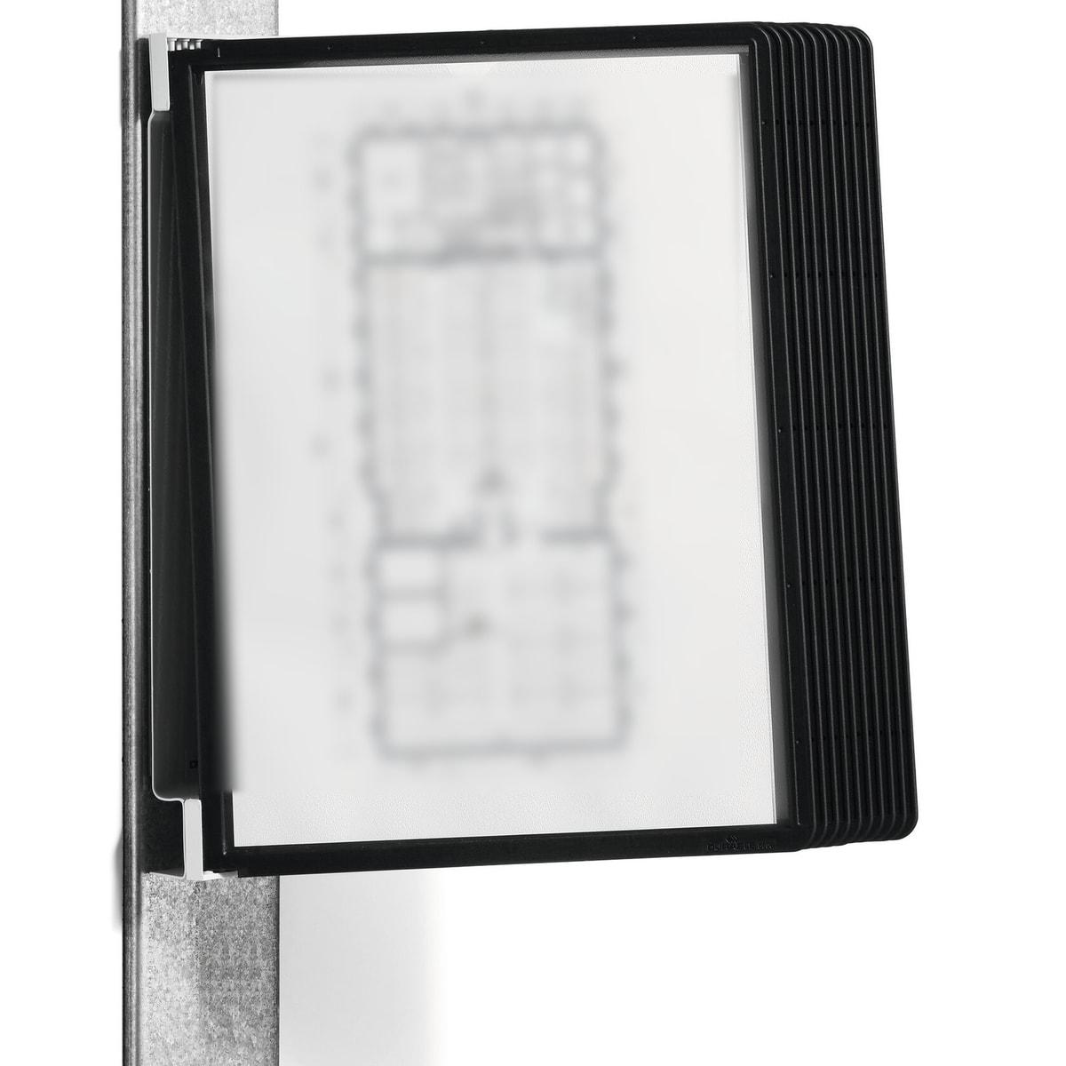 Porte document A4 magnétique DURABLE VARIO à 10 pochettes noires sur un montant métallique