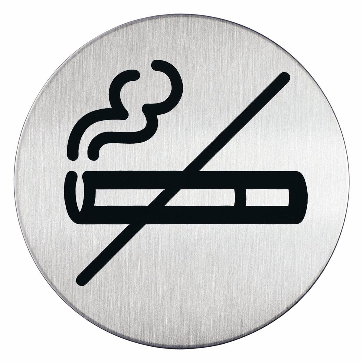 Plaque zone non-fumeurs DURABLE 4911 ronde en inox brossé, cigarette barrée noire