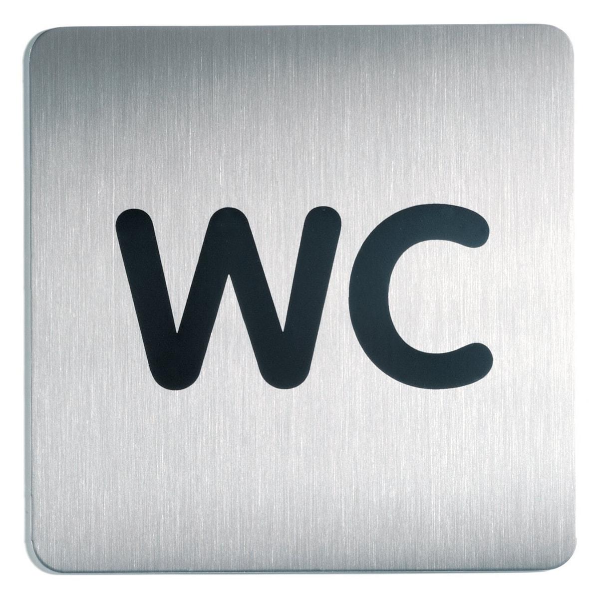 Plaque WC DURABLE 4957 carrée en inox brossé, lettres WC noires
