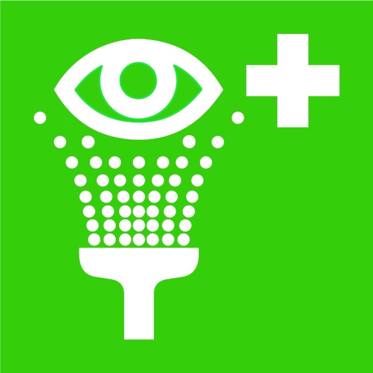 Panneau rinçage des yeux LEINA 26003, œil et douche blancs sur fond vert