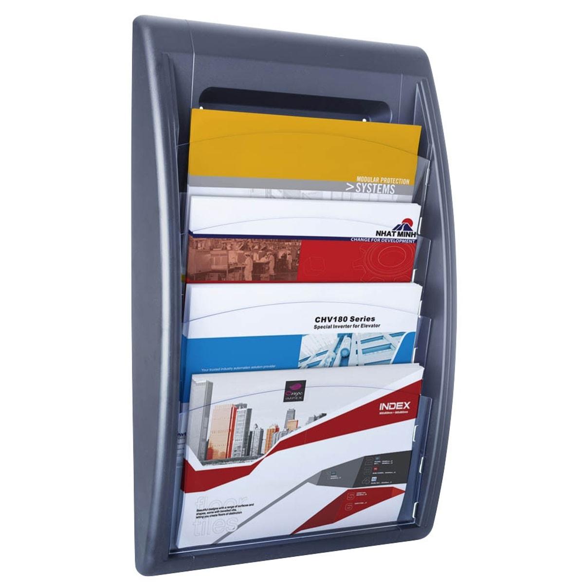 Trieur mural Quick Fit PAPERFLOW A4 paysage, 4 cases, anthracite