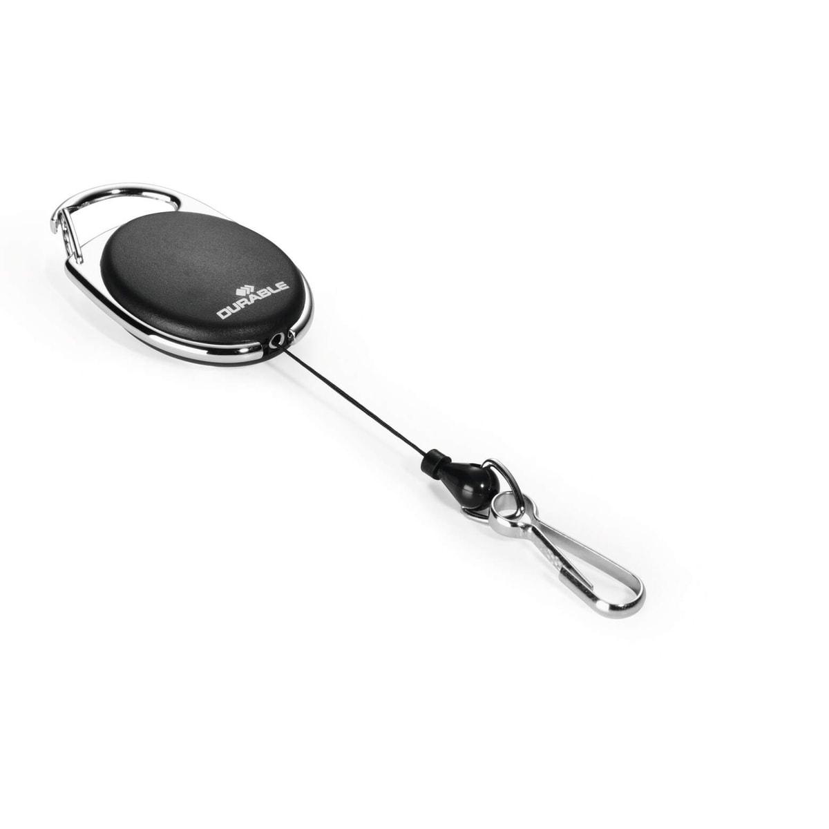 Enrouleur badge STYLE DURABLE noir, clip métal et mousqueton