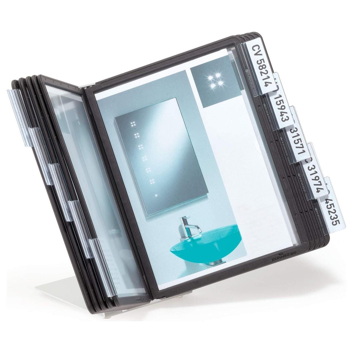 Pupitre de table DURABLE VARIO au format A5, 10 pochettes noires avec onglets