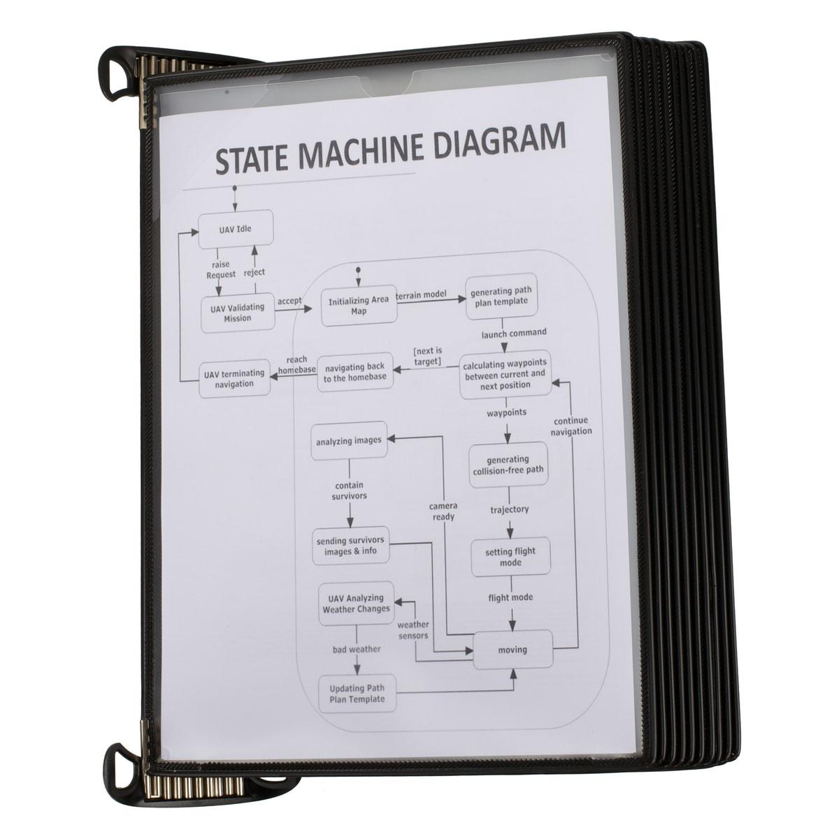 Porte document A4 mural djois PRO à 10 poches noires sur profilé aluminium