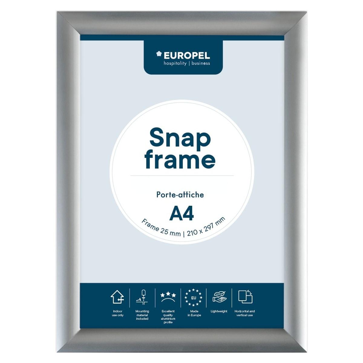 Porte affiche EUROPEL Premium A4, profilé aluminium argent de 25 mm