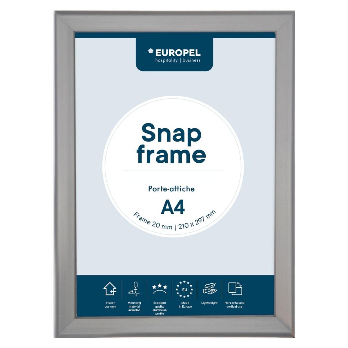 Porte affiche EUROPEL Premium A4, profilé aluminium argent de 20 mm