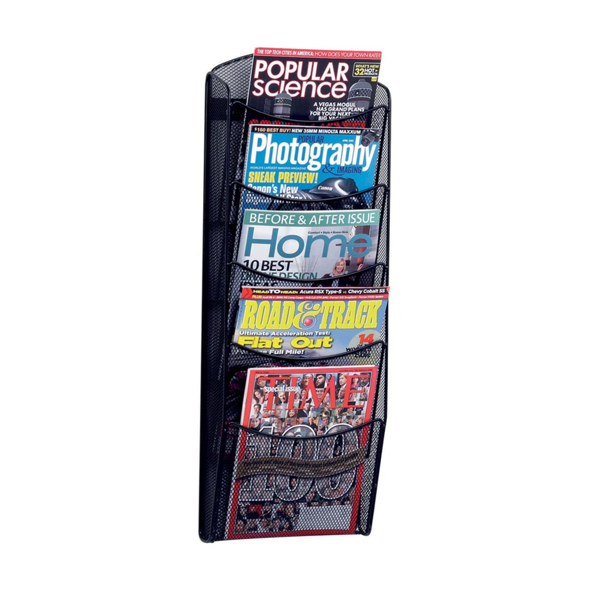 Trieur mural the news network helit A4 portrait, 5 cases, noir, en treillis d'acier