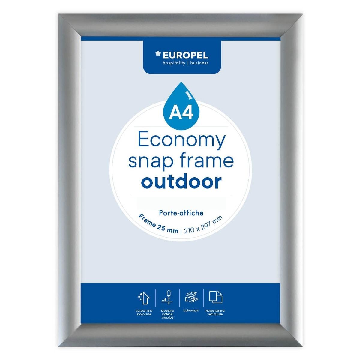 Porte affiche extérieur EUROPEL Economy Outdoor A4, profilé aluminium argent