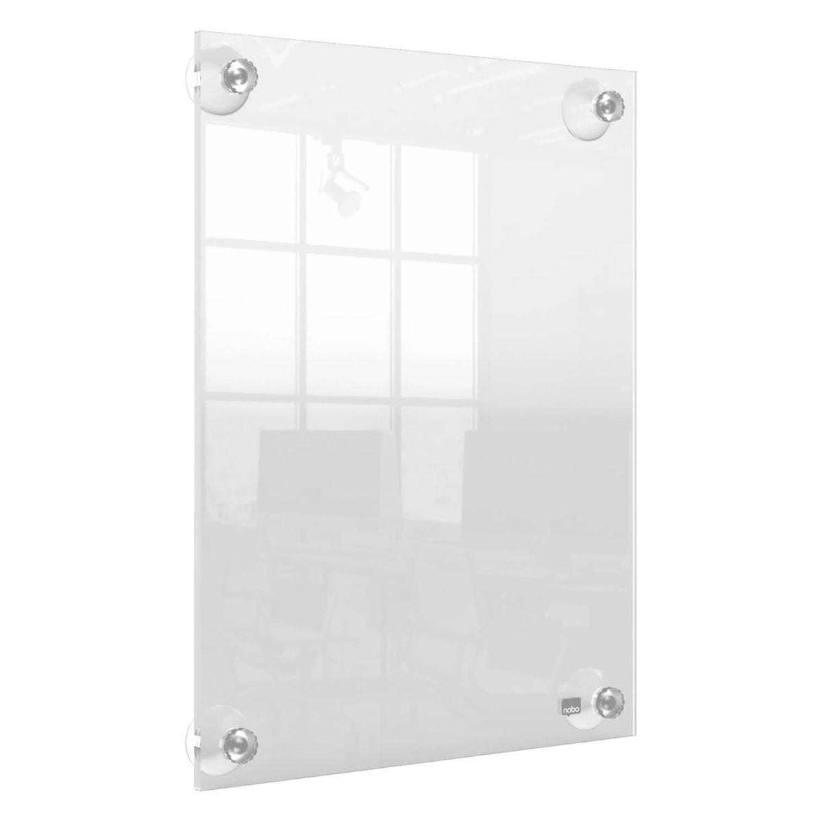Porte affiche nobo en acrylique transparent A4 à ventouses, repositionnable