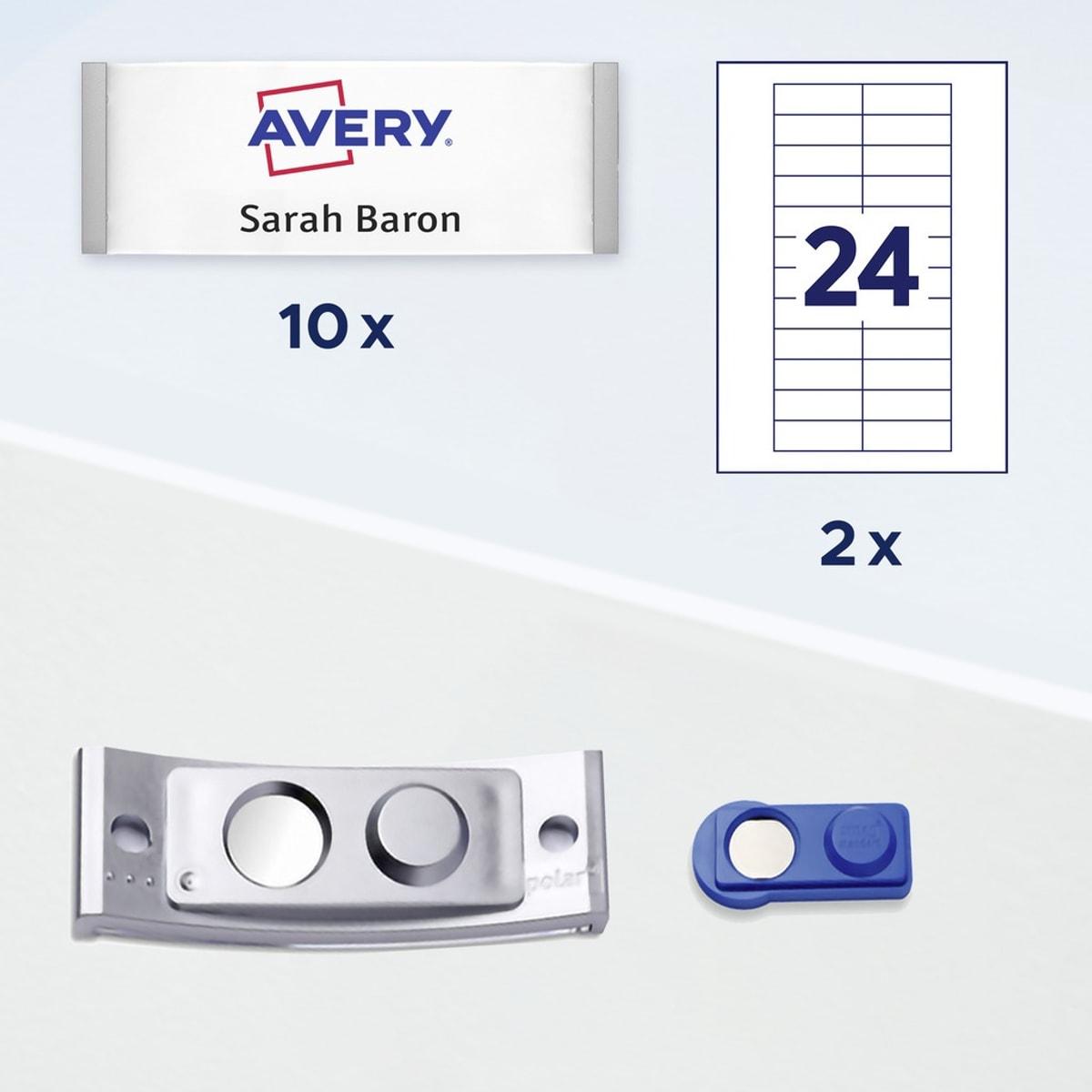 Set de 10 badges magnétiques polar AVERY 68 x 22 mm avec inserts et aimants