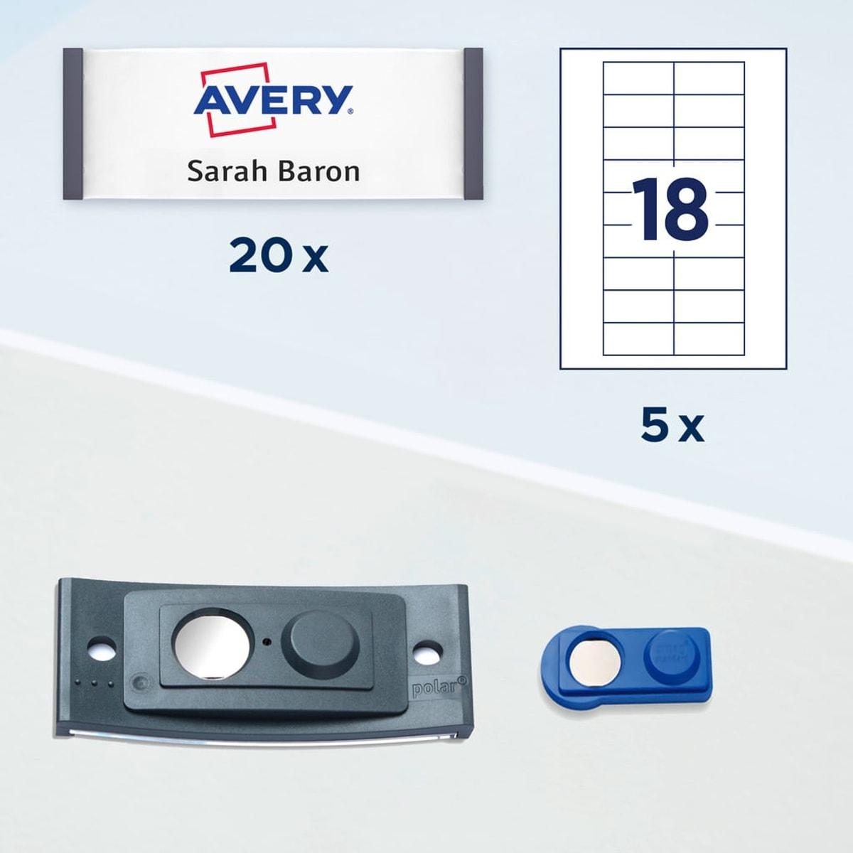 Set de 20 badges magnétiques polar AVERY anthracite avec inserts et aimants