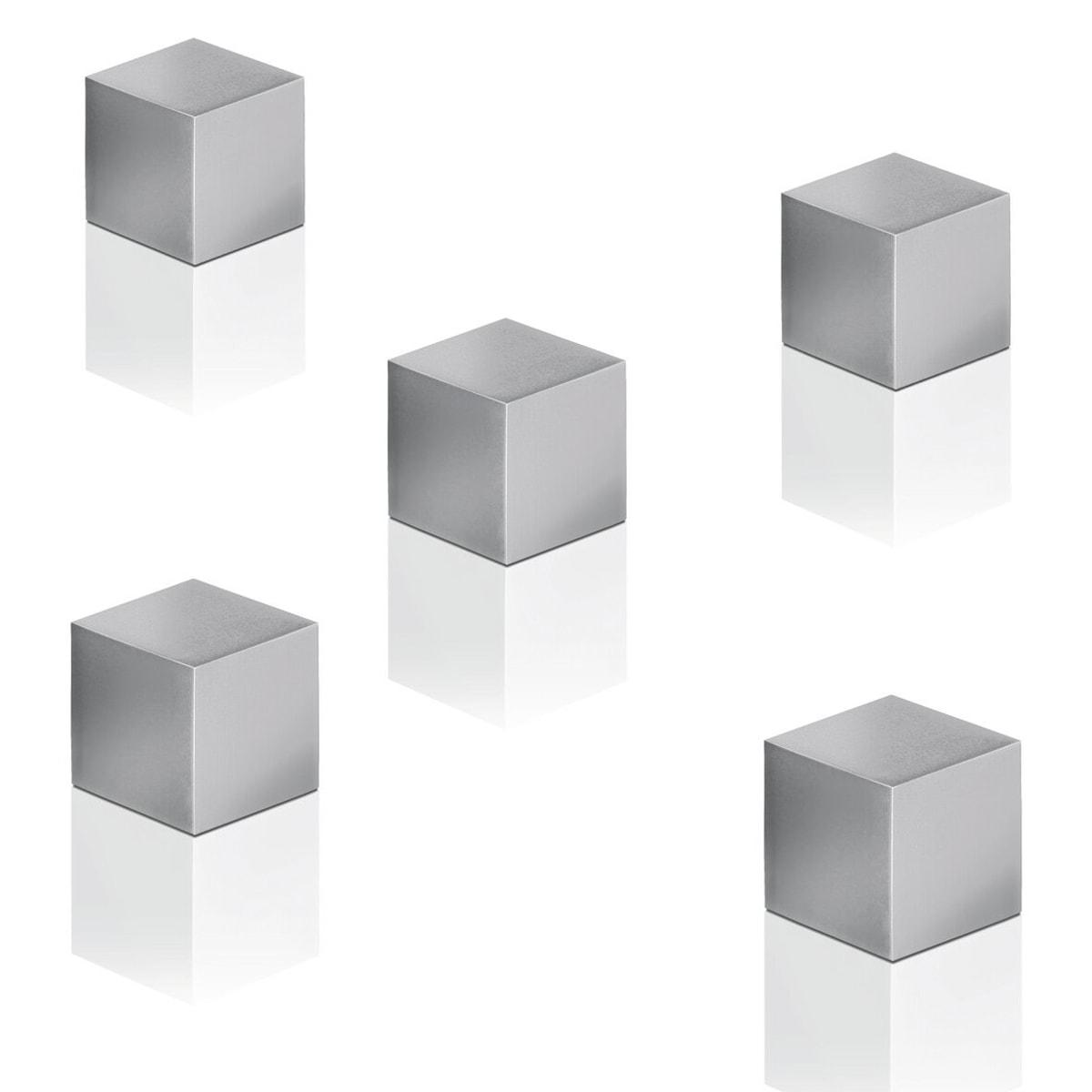 Cinq aimants néodyme cubes SuperDym sigel en aluminium anodisé gris argent