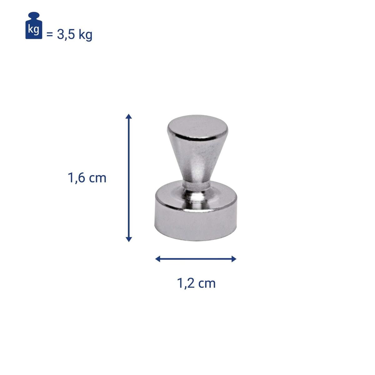 Cotes de l'aimant quille néodyme MAUL : 12 mm de diamètre, 16 mm de haut, 3,5 kg