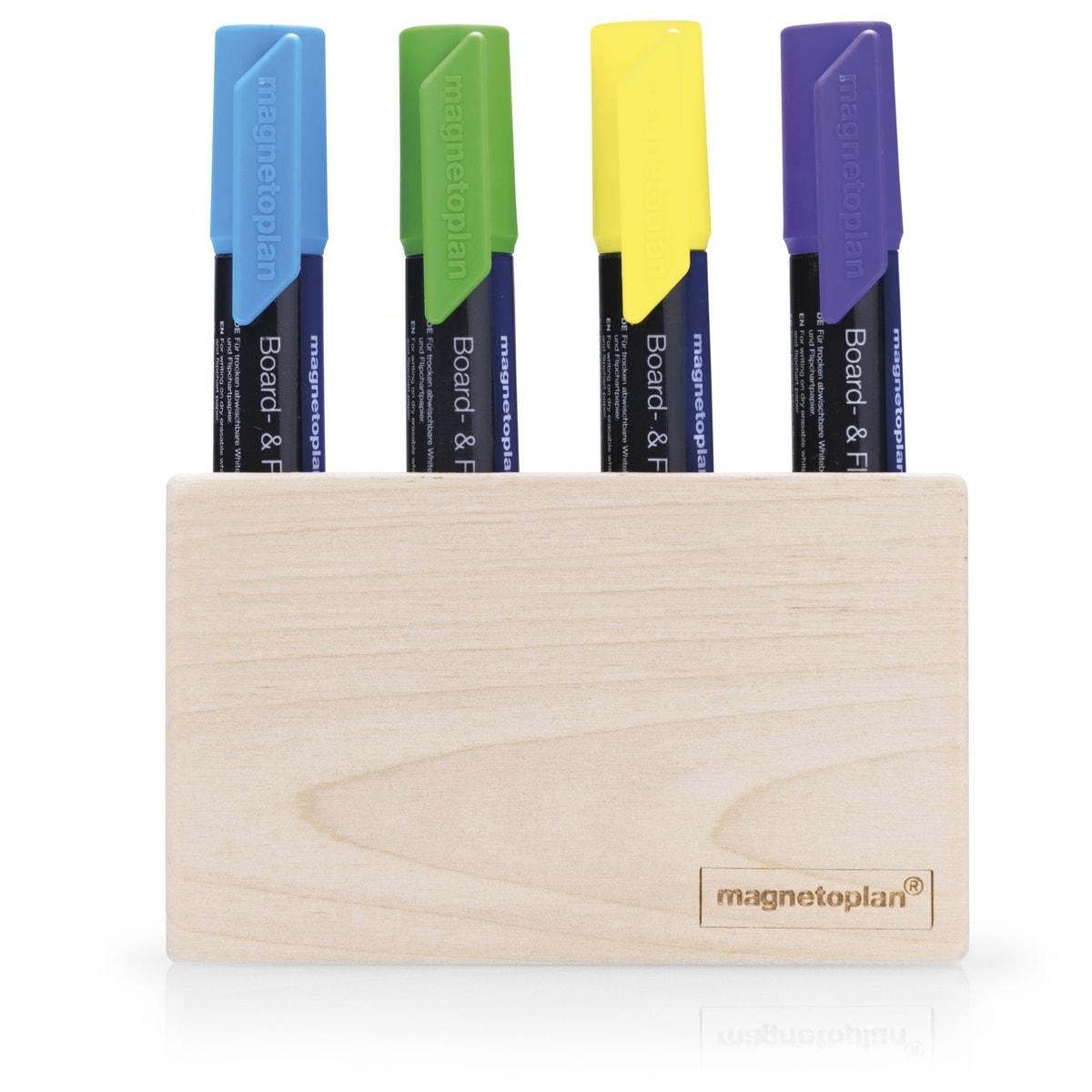 Porte marqueur magnétique magnetoplan Wood Series avec 4 marqueurs