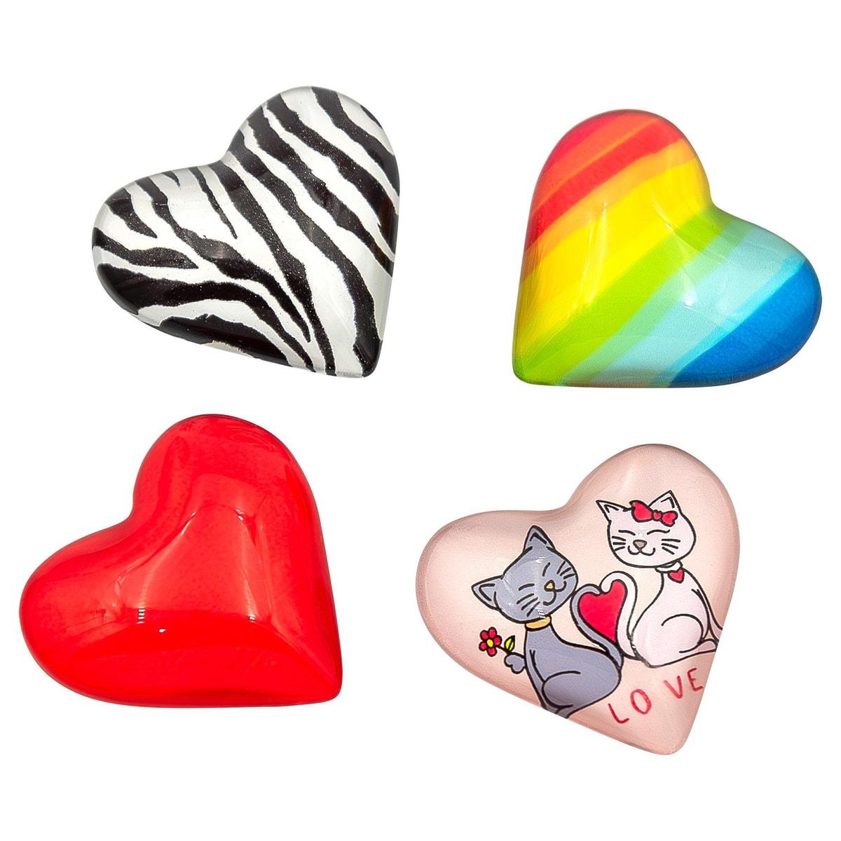 Aimants cœurs en verre WEDO : rouge, arc-en-ciel, zèbre et chats « LOVE »