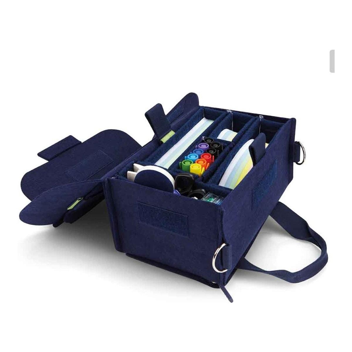 Sacoche de modération ecoAware magnetoplan en feutre bleu foncé, ouverte