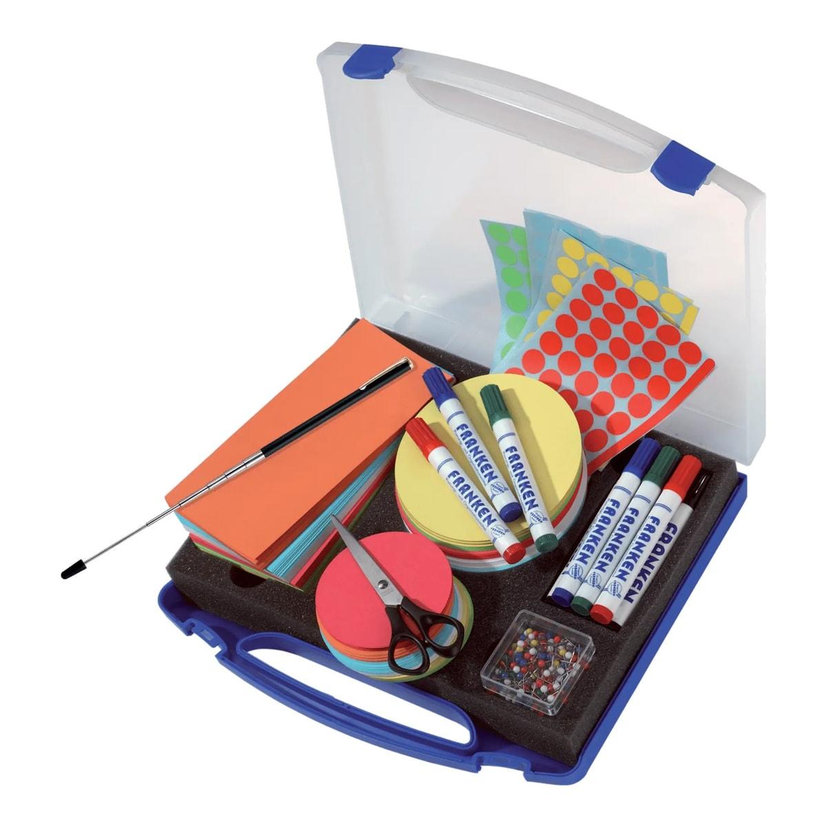 Valise d'animation FRANKEN MINI en plastique bleu, couvercle transparent