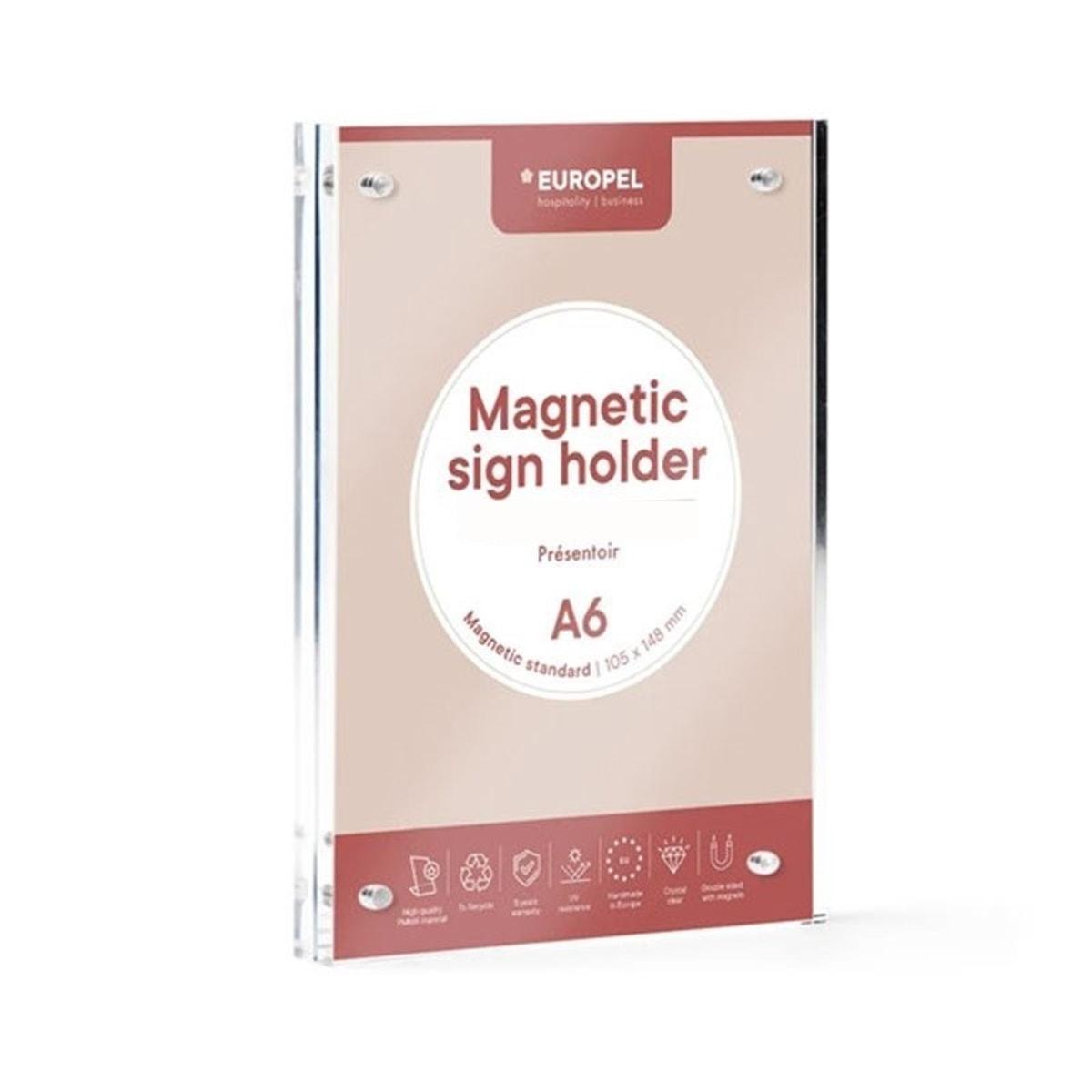 Présentoir de table magnétique LUXE EUROPEL A6, 20 mm, transparent, carte de démonstration insérée