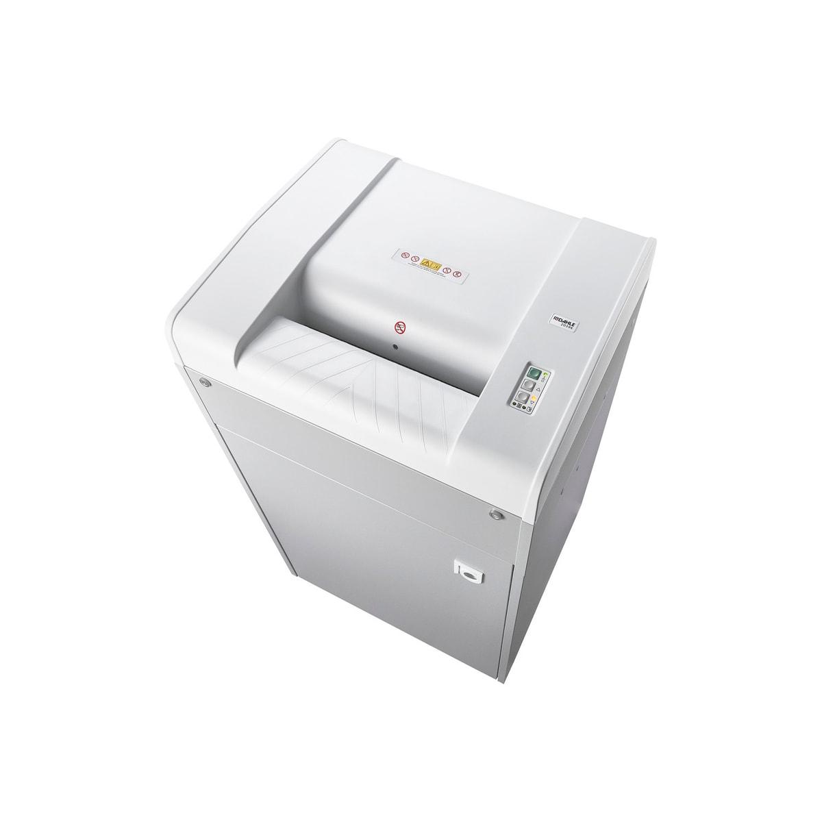 Vue de trois quarts du destructeur de documents DAHLE 719 Professional 0,8 x 4,7 mm, capot et panneau de commande