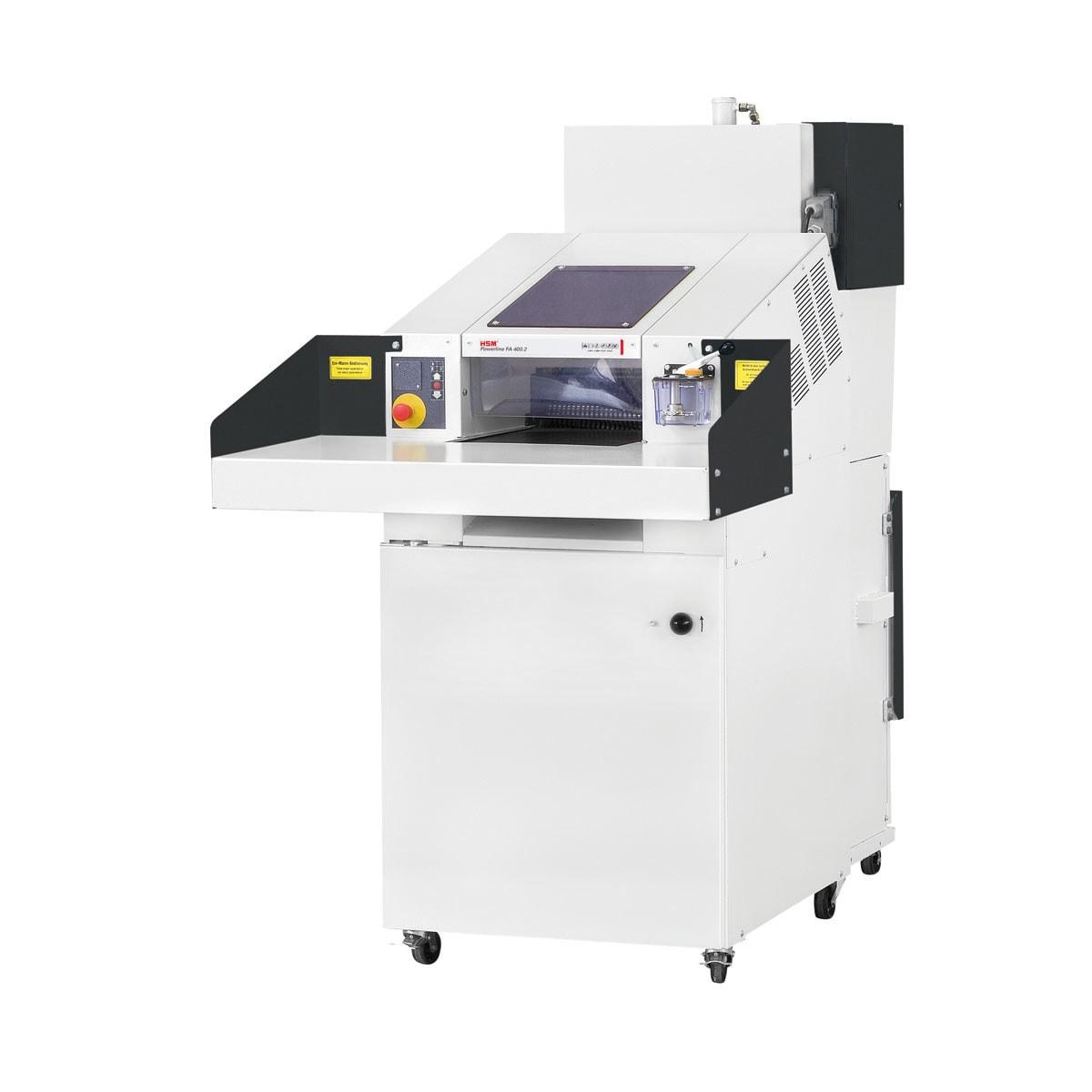 Combinaison destructeur-presse HSM Powerline SP 4040 V vue de face, table de chargement et presse verticale