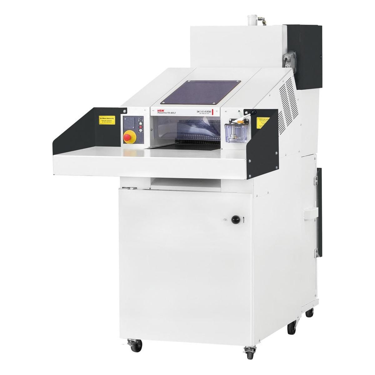 Combinaison destructeur-presse HSM Powerline SP 4040 V vue de face, table de chargement et presse verticale