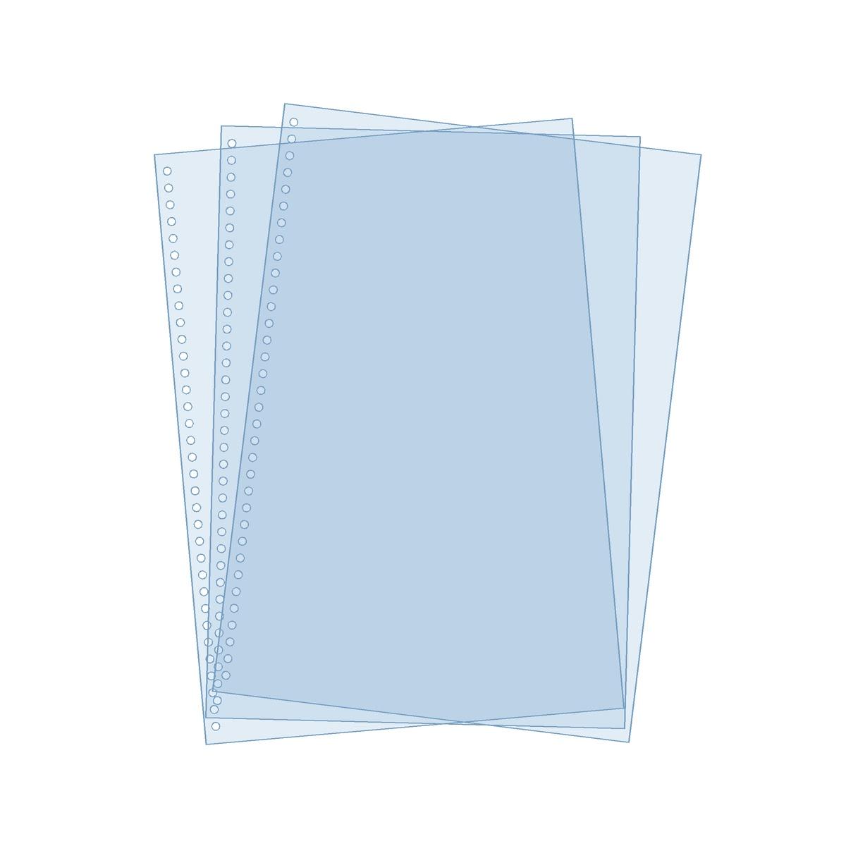 Couverture de reliure perforée A4 PVC 200 microns A4, 34 trous ronds FALCON K — Couvertures PVC transparentes A4 Falcon K 200 microns perforées 34 trous ronds, trois feuilles superposées