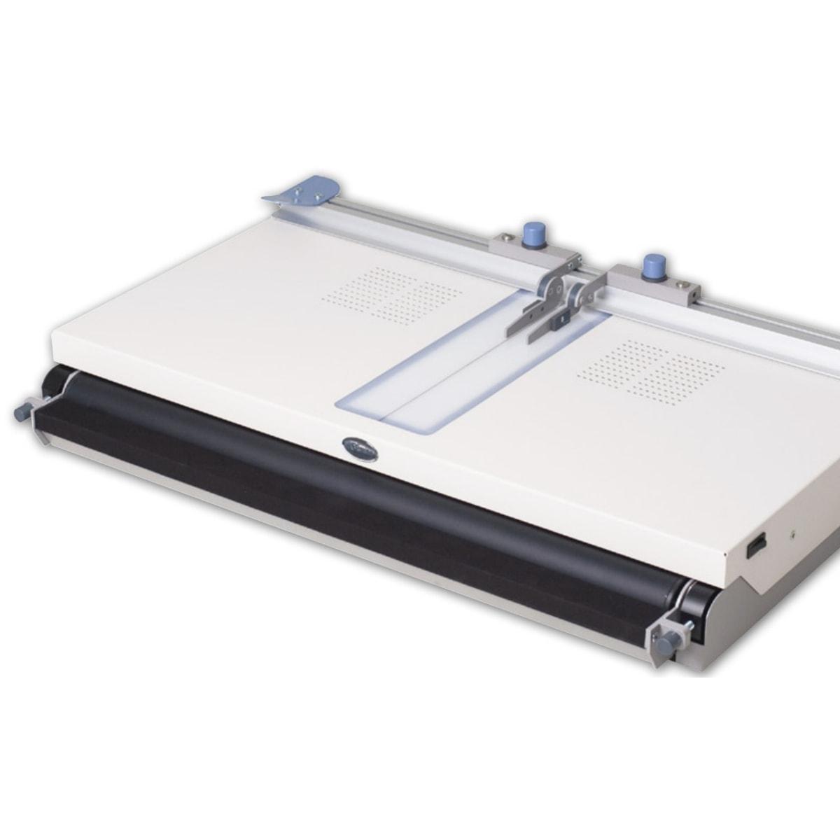Couverturière pour couvertures rigides 330 x 330 mm Casematic H32 Pro FASTBIND - Couverturière Fastbind Casematic H32 Pro avec sa table de positionnement et son unité de rembordage