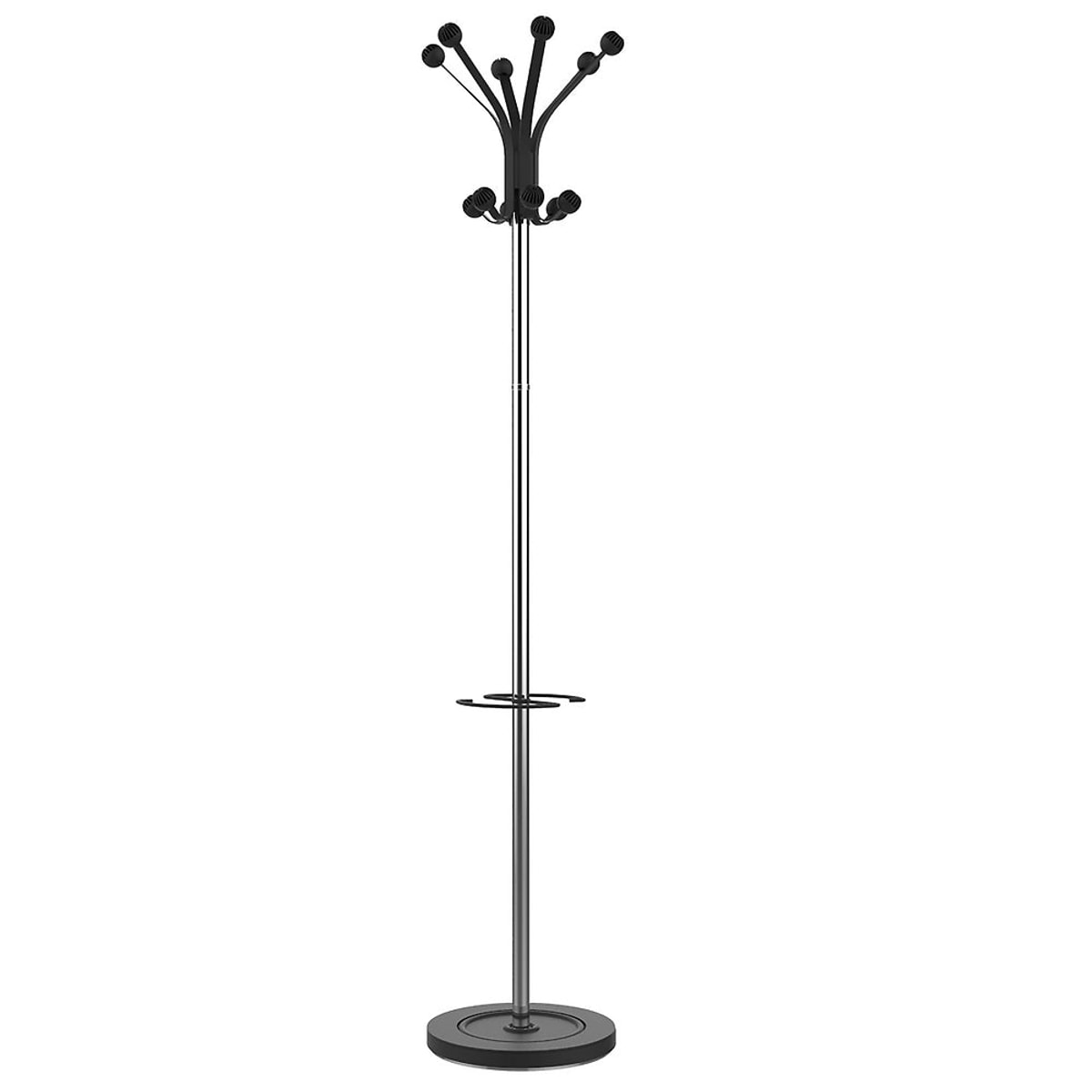 Portemanteau sur pied UNILUX HAKEA noir et chrome, 12 patères et porte-parapluie
