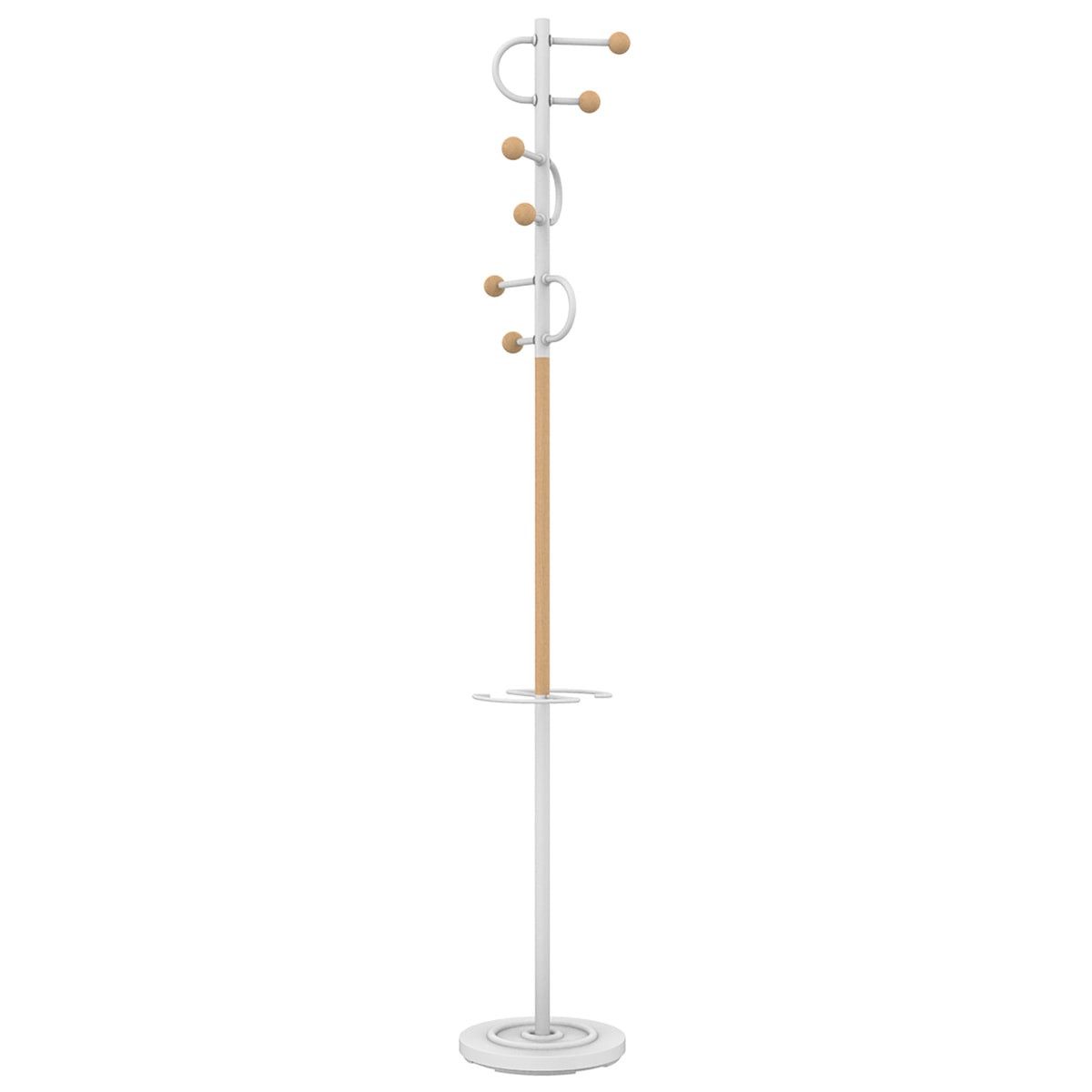 Portemanteau sur pied, 6 patères STUDIO UNILUX - Portemanteau sur pied UNILUX STUDIO, vue d'ensemble, blanc et hêtre