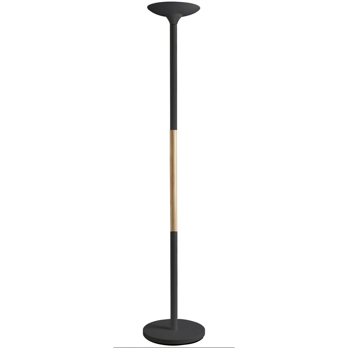 Lampadaire LED à éclairage indirect, acier et hêtre PRYSKA UNILUX - Lampadaire LED à éclairage indirect UNILUX PRYSKA noir et hêtre, vue d'ensemble