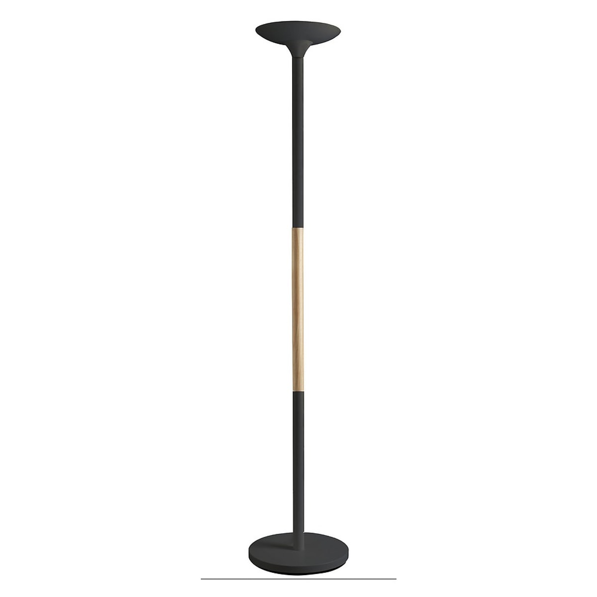 Lampadaire LED à éclairage indirect UNILUX PRYSKA noir et hêtre, vue d'ensemble