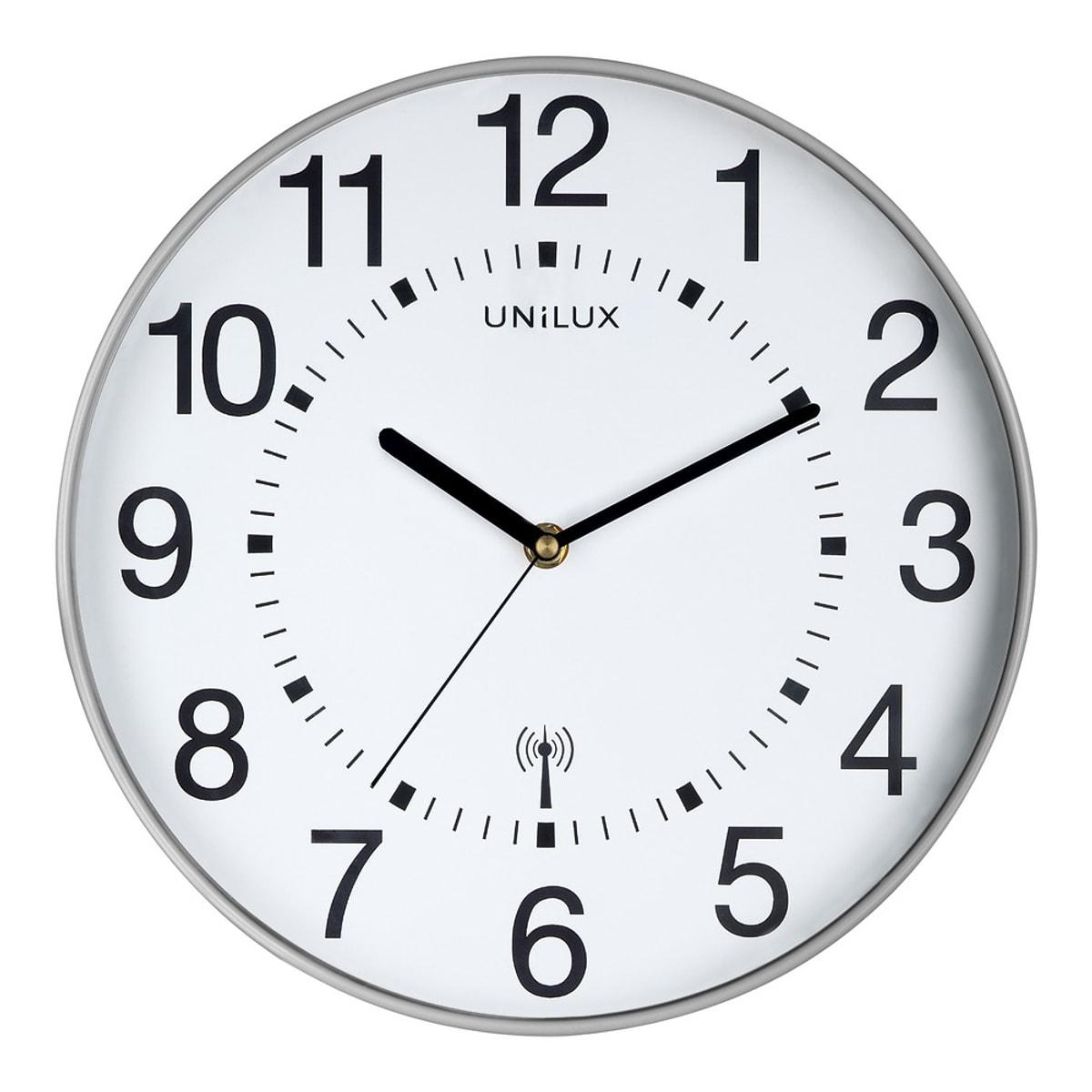 Horloge murale radio-pilotée UNILUX WAVE gris métal, vue d'ensemble