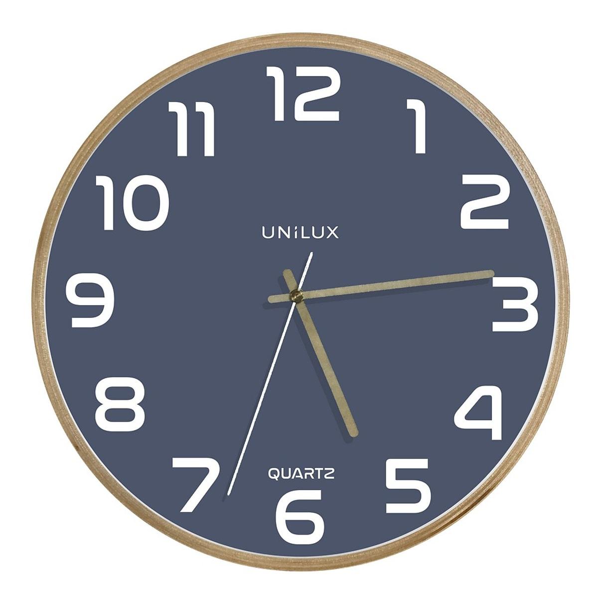 Horloge murale en bois UNILUX BALTIC hêtre et bleu, vue d'ensemble