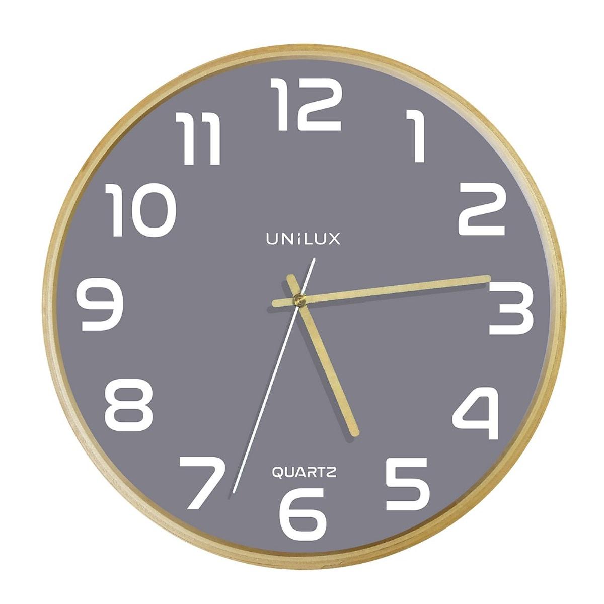 Horloge murale en bois UNILUX BALTIC hêtre et gris, vue d'ensemble