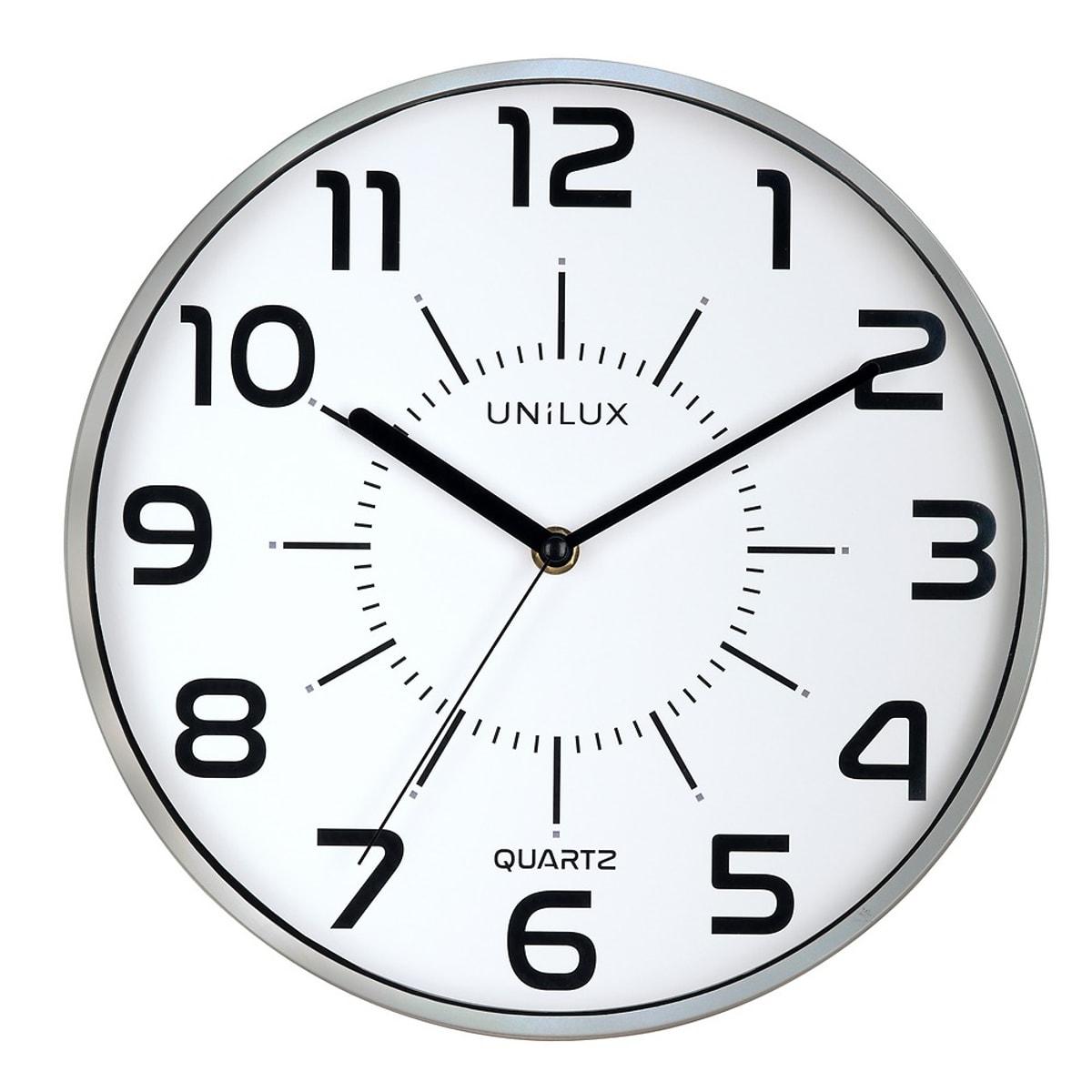 Horloge murale silencieuse UNILUX POP gris métal, vue d'ensemble