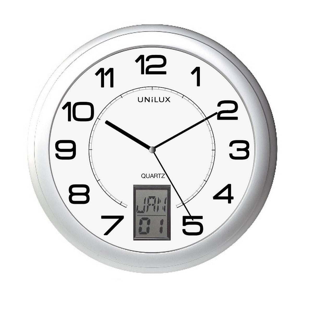 Horloge murale à dateur digital UNILUX INSTINCT gris métal, vue d'ensemble