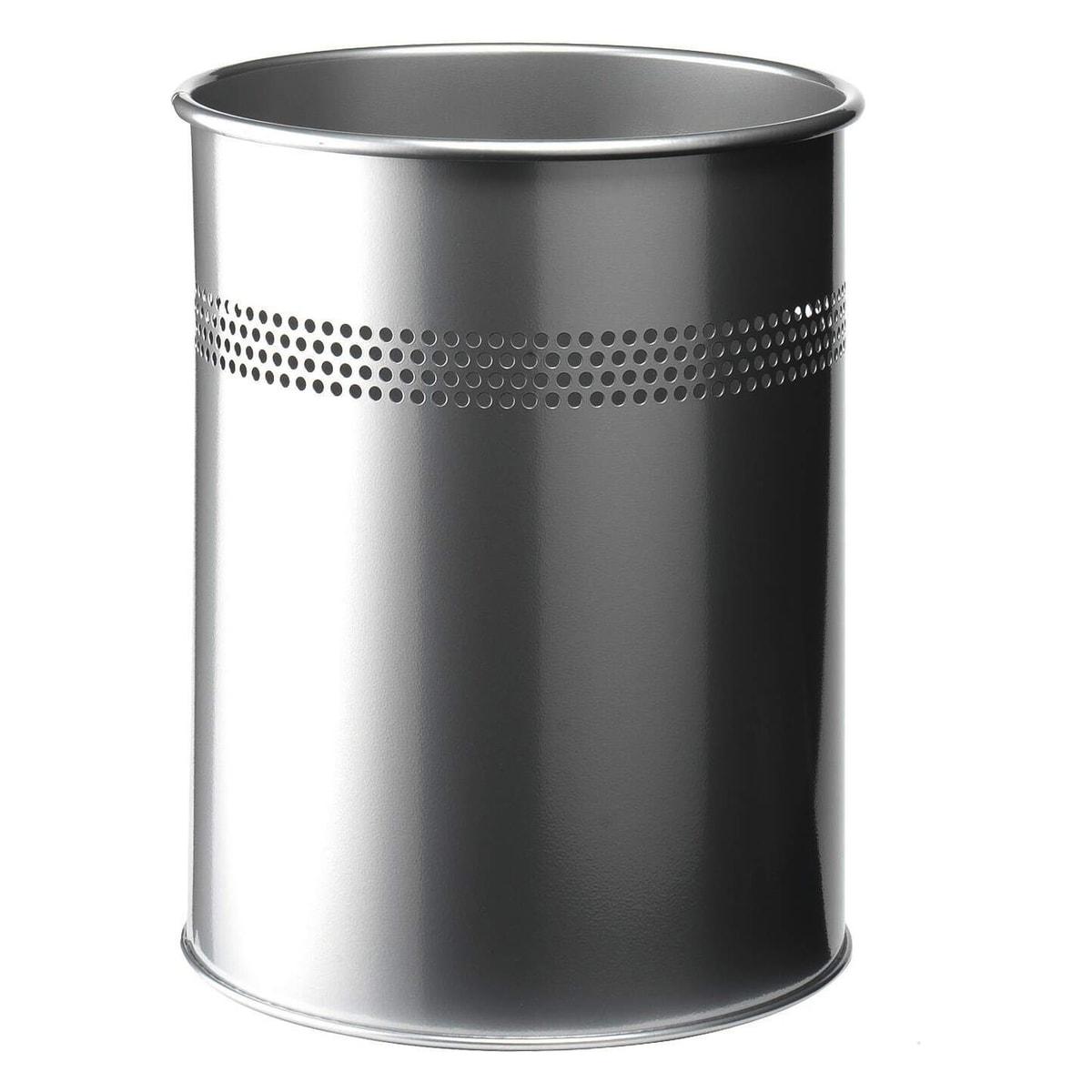 Corbeille à papier DURABLE à liseré perforé 15 litres argent métallisé, vue d'ensemble