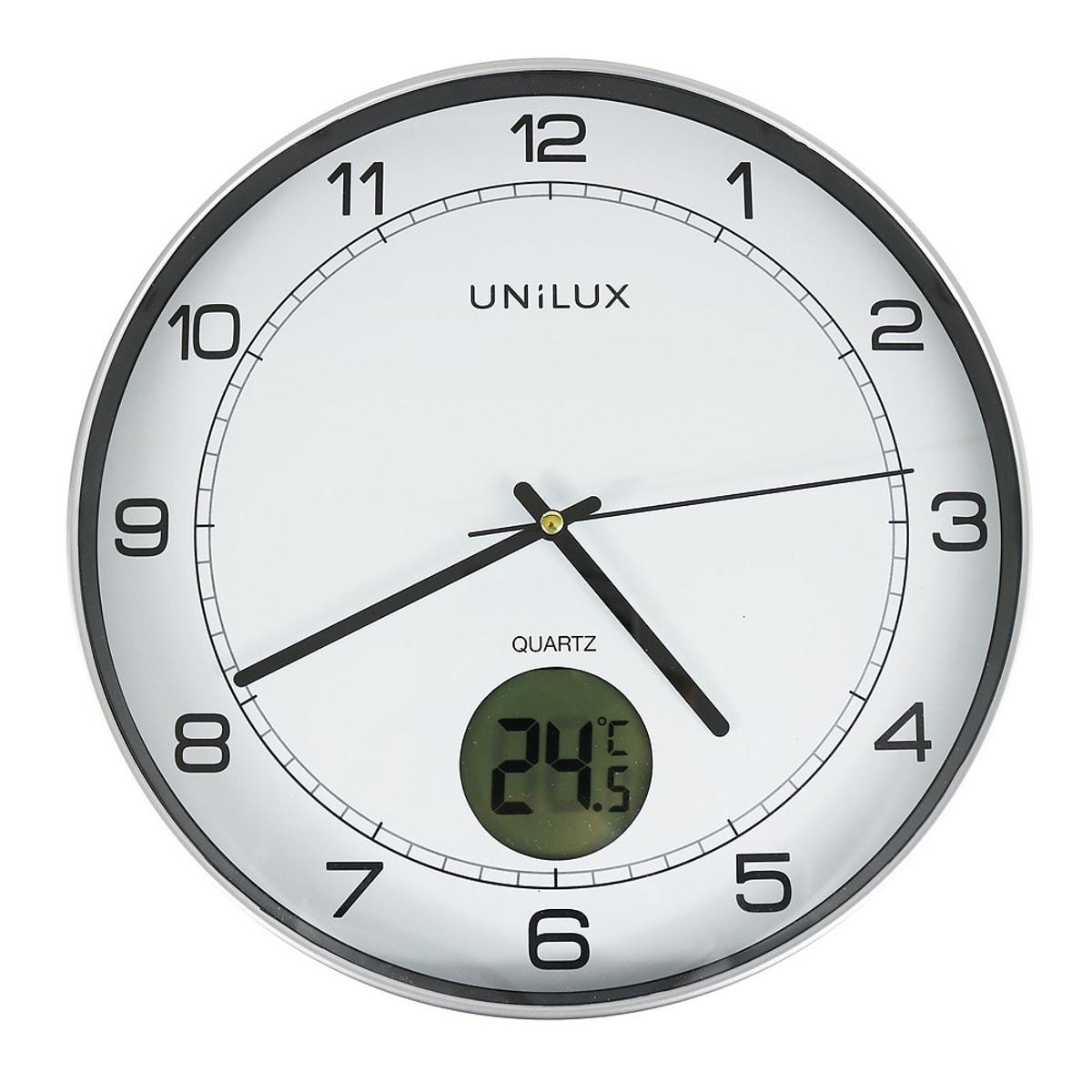 Horloge murale avec thermomètre UNILUX TEMPUS gris métal, vue d'ensemble
