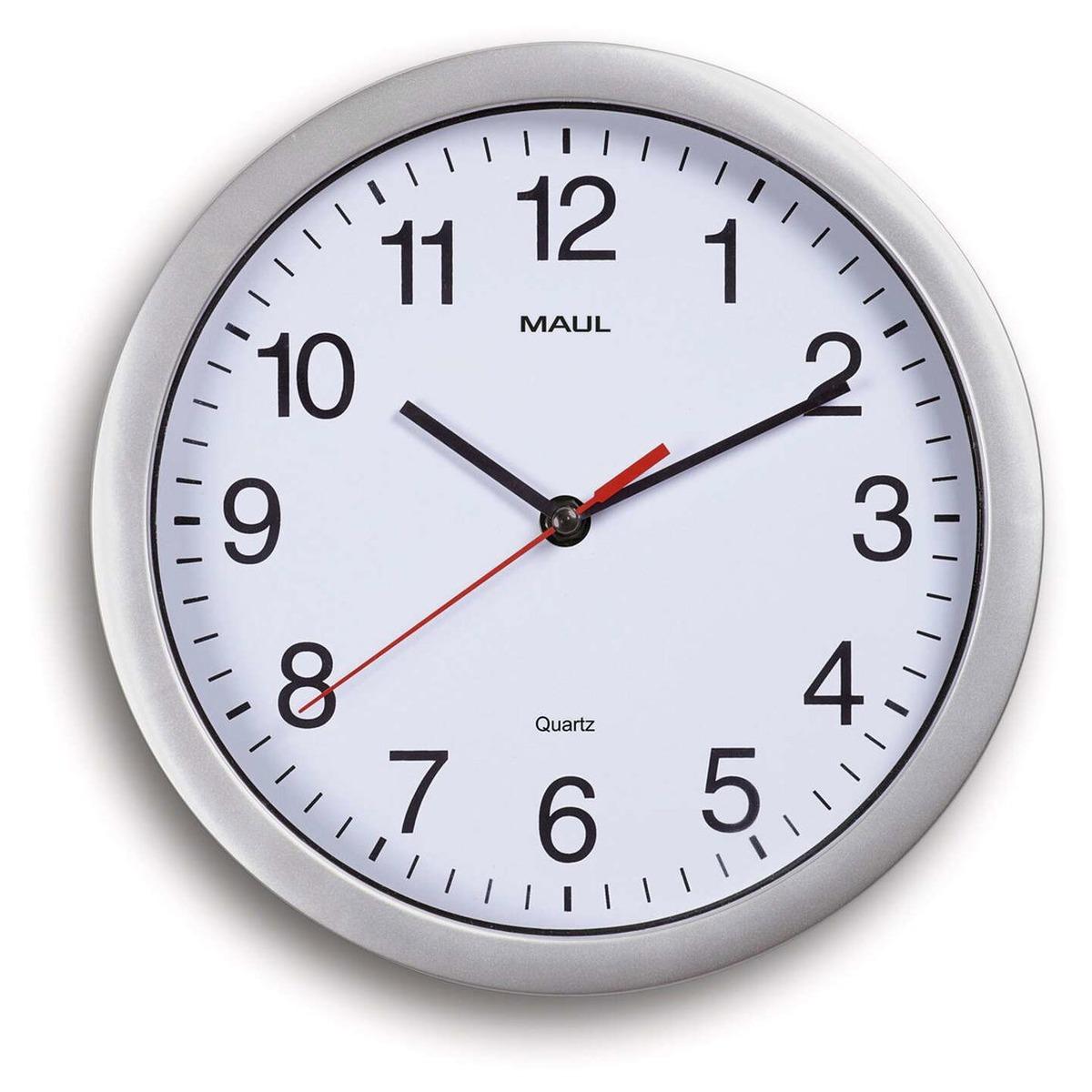 Horloge murale à quartz silencieuse MAUL run quartz argent, vue d'ensemble