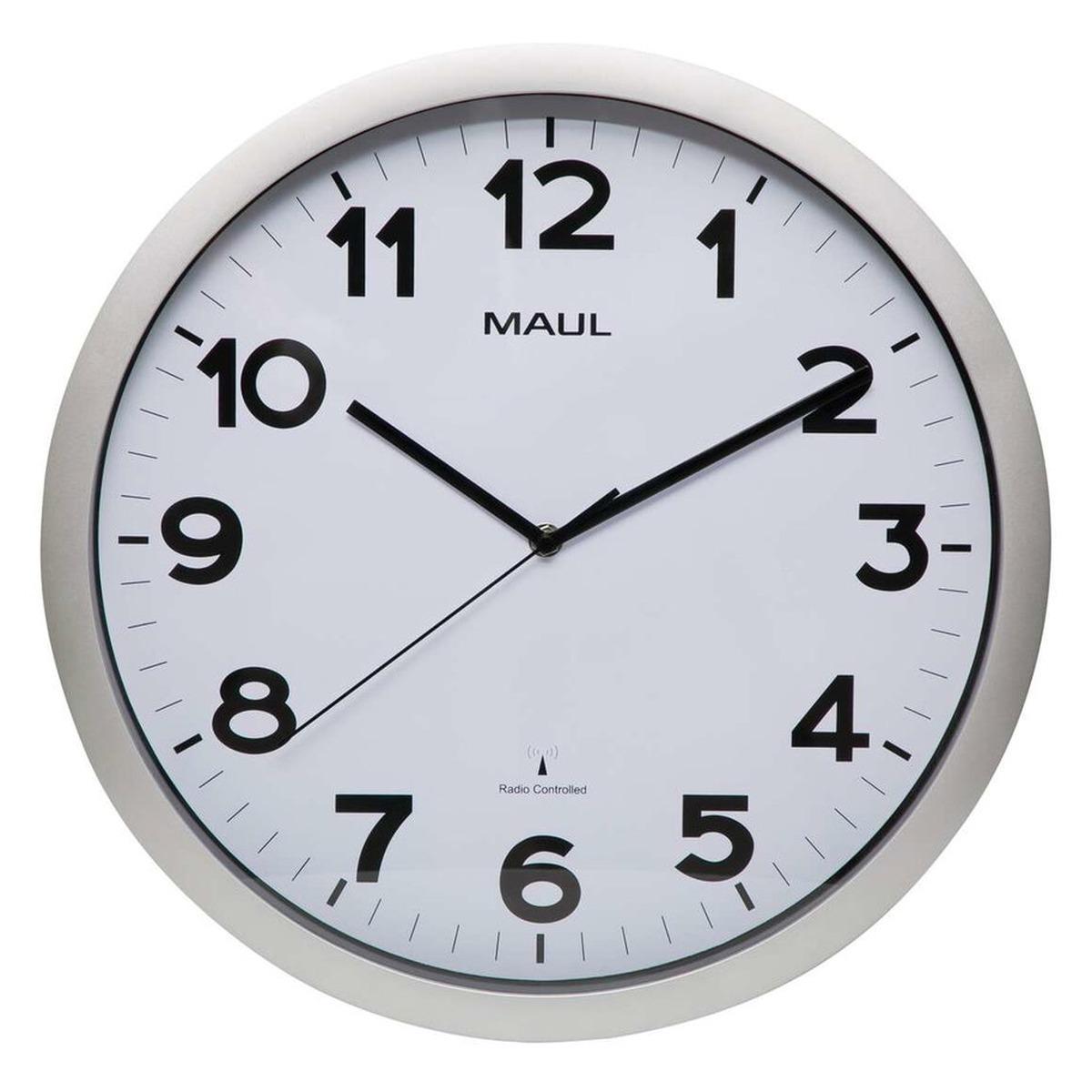 Grande horloge murale radio-pilotée MAUL step 40 argent, vue d'ensemble