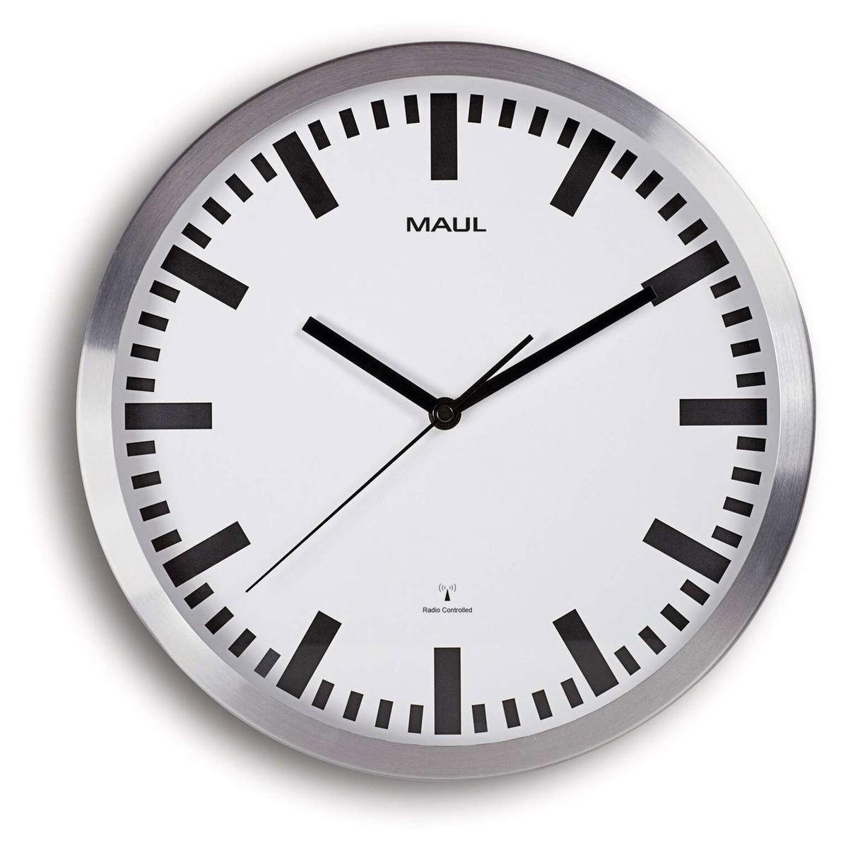 Horloge radio-pilotée à index bâtons MAUL pilot aluminium, vue d'ensemble