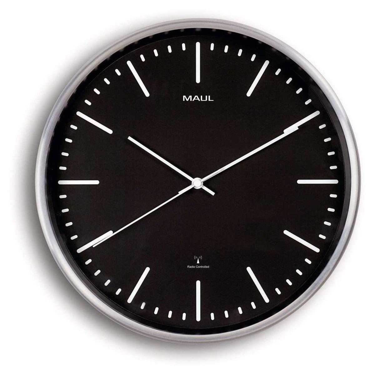 Horloge radio-pilotée en aluminium MAUL fly cadran noir, vue d'ensemble
