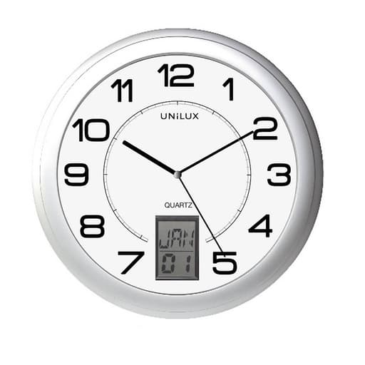 Horloge murale à dateur digital, Ø 31 cm INSTINCT gris métal